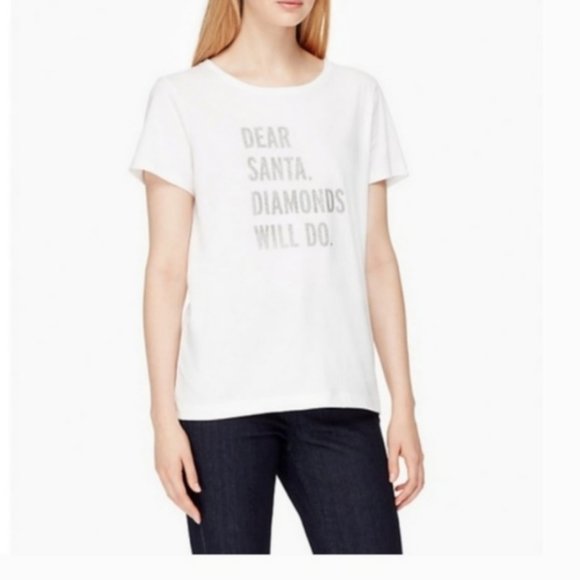 kate spade dear santa white top tshirt size small nwot - Picture 4 of 5